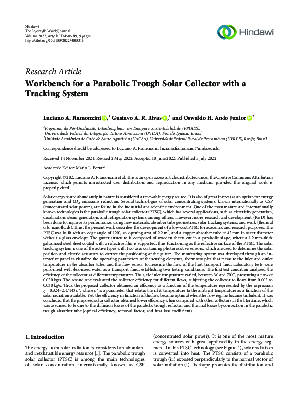 (PDF) Workbench for a Parabolic Trough Solar Collector with a Tracking ...