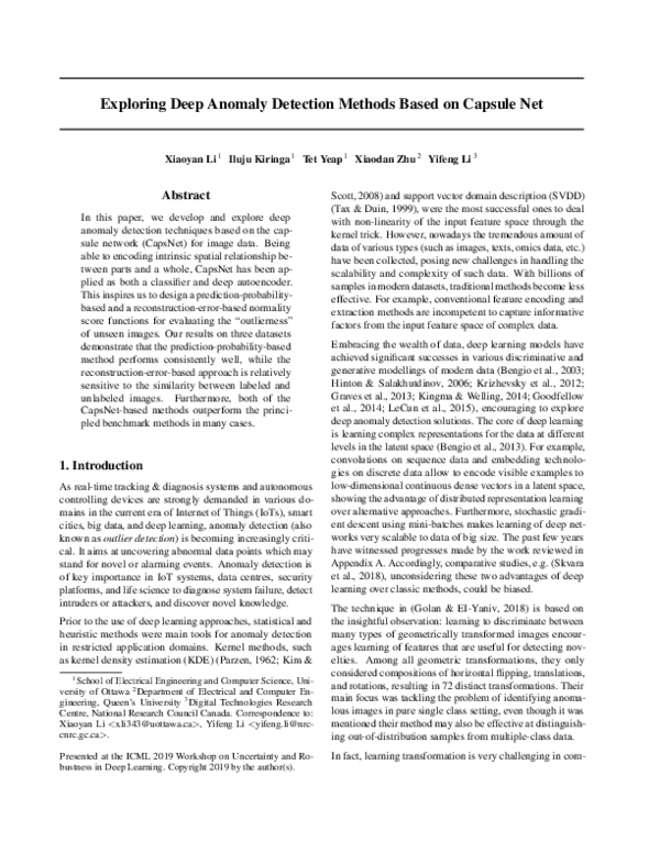 (PDF) Exploring Deep Anomaly Detection Methods Based on Capsule Net