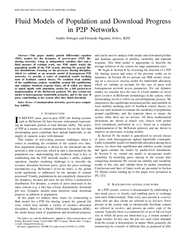 (PDF) Fluid Models of Population and Download Progress in P2P Networks