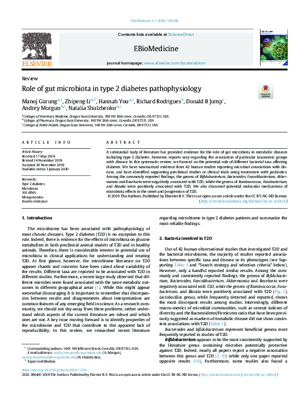 (PDF) Role of gut microbiota in type 2 diabetes pathophysiology