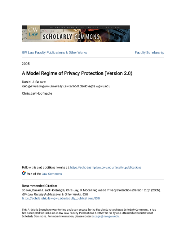 (PDF) A Model Regime of Privacy Protection (Version 2.0)
