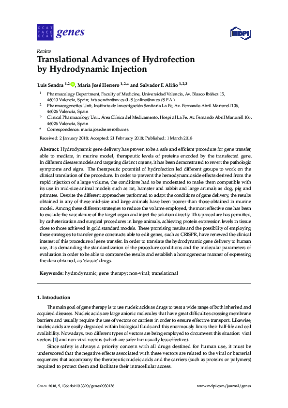 (PDF) Translational Advances of Hydrofection by Hydrodynamic Injection
