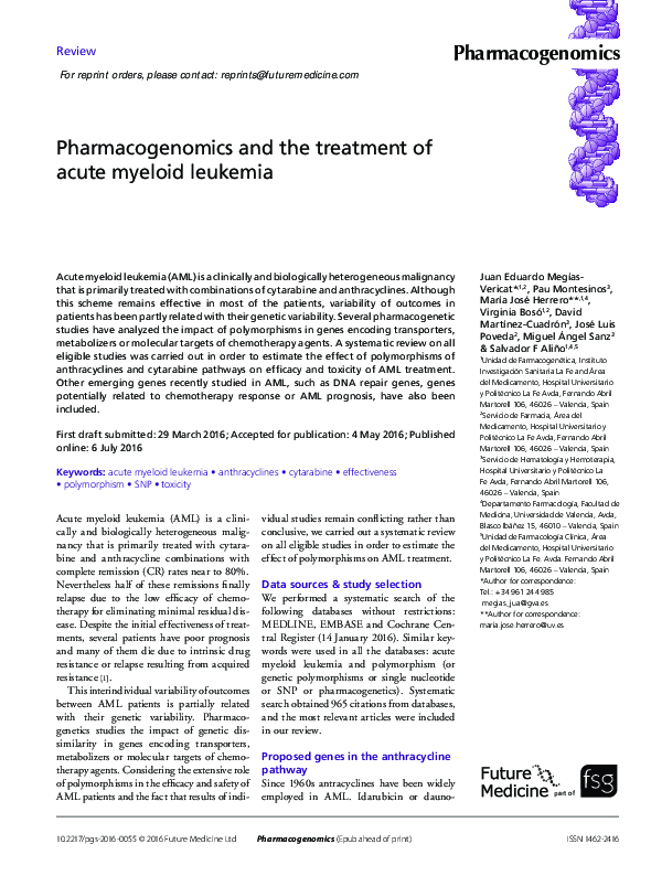 (PDF) Pharmacogenomics and the treatment of acute myeloid leukemia