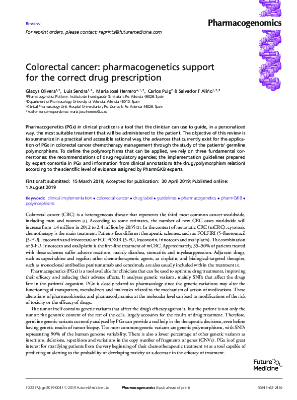 (PDF) Colorectal cancer support for the correct drug