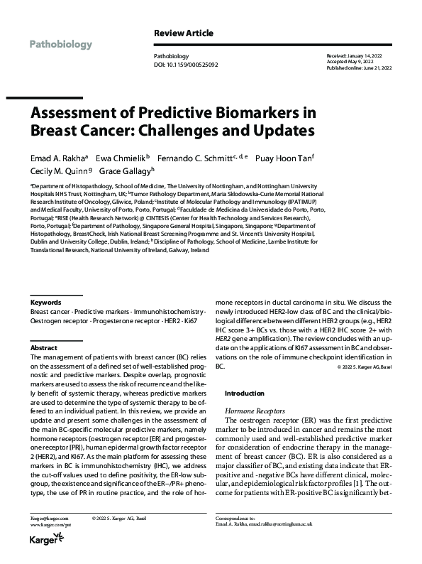 (PDF) Assessment of Predictive Biomarkers in Breast Cancer: Challenges ...