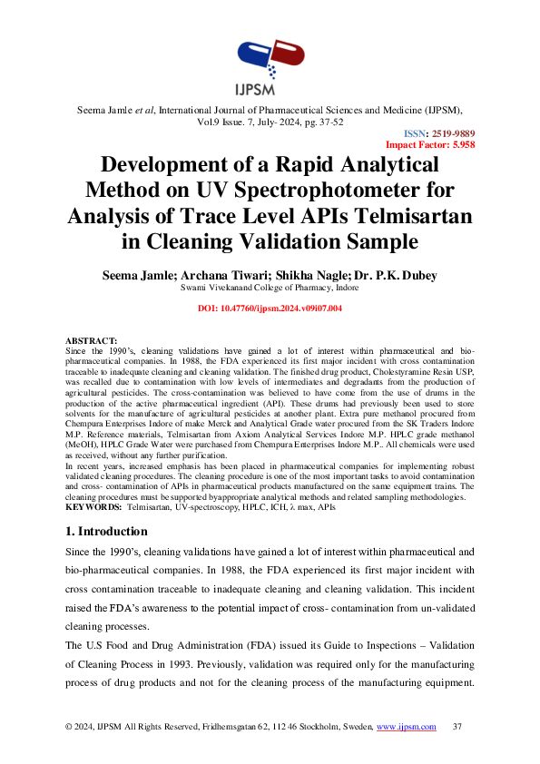 (PDF) Development of a Rapid Analytical Method on UV Spectrophotometer ...