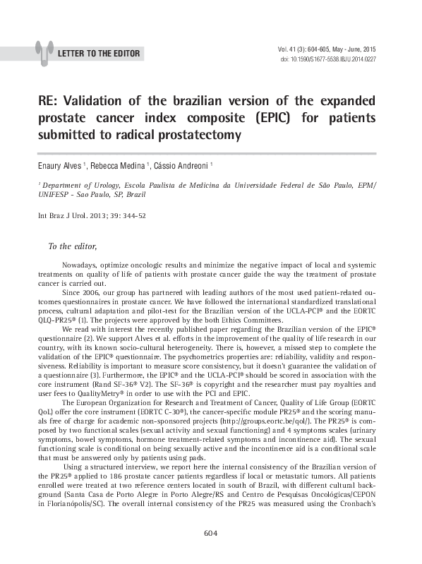 (PDF) RE: Validation of the brazilian version of the expanded prostate ...