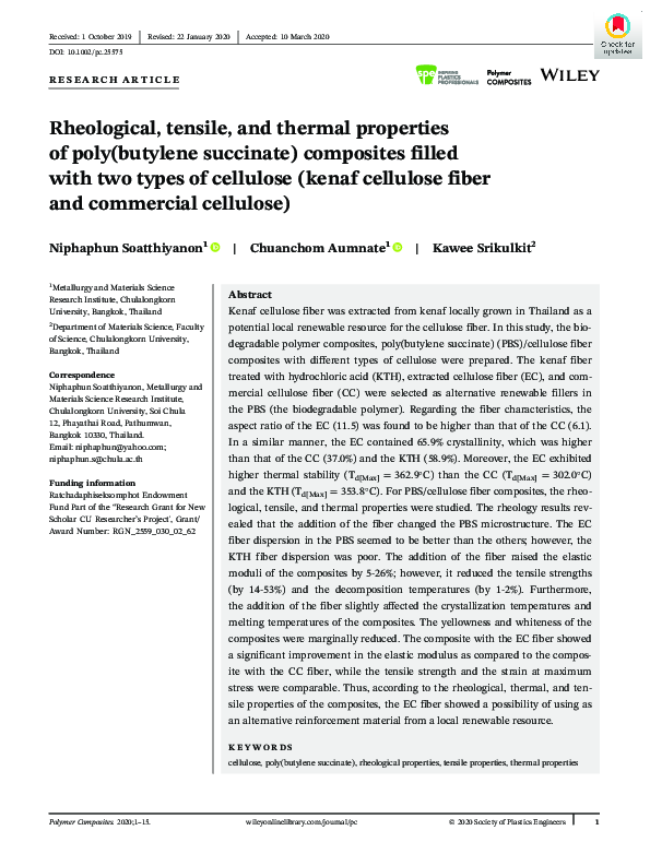 (PDF) Rheological, tensile, and thermal properties of poly(butylene ...
