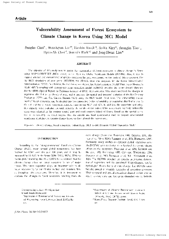 (PDF) Vulnerability Assessment of Forest Ecosystem to Climate Change in ...