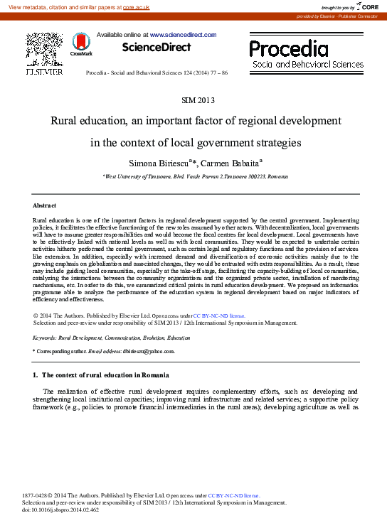 (PDF) Rural Education, an Important Factor of Regional Development in ...