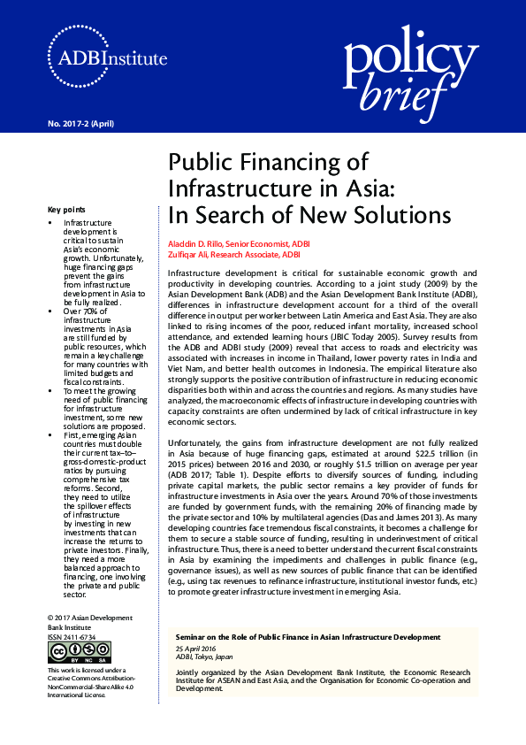 (PDF) Public Financing of Infrastructure in Asia: In Search of New ...