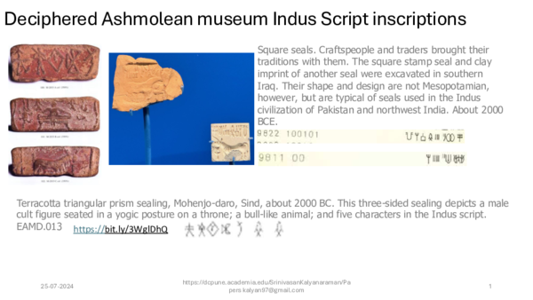 (PDF) Deciphered Ashmolean museum Indus Script inscriptions