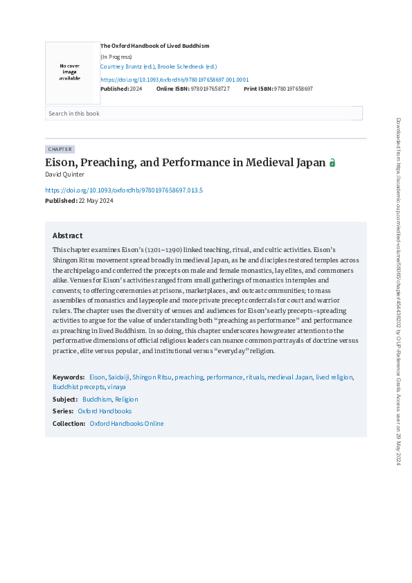 (PDF) Eison, Preaching, and Performance in Medieval Japan