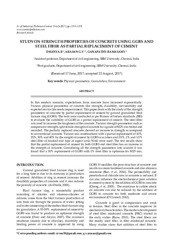 (PDF) Study on Strength Properties of Concrete Using GGBS Andsteel ...