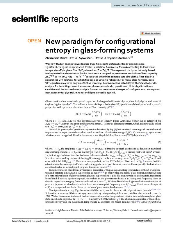 (PDF) New paradigm for configurational entropy in glass-forming systems