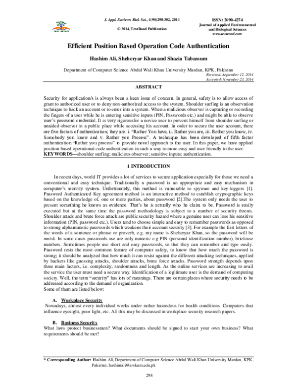 (PDF) Efficient Position Based Operation Code Authentication