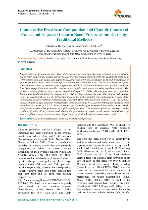 (PDF) Comparative Proximate Composition and Cyanide Content of Peeled ...