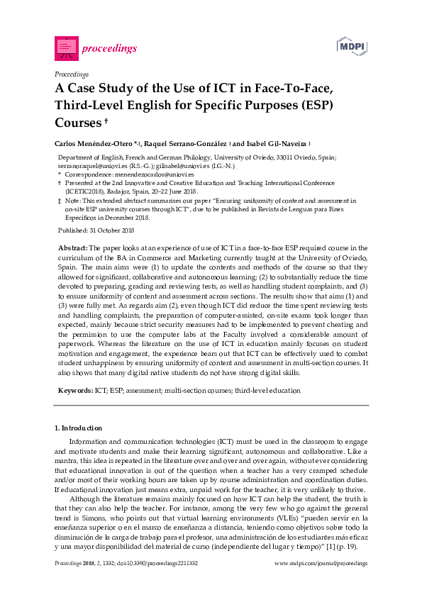 (PDF) A Case Study of the Use of ICT in Face-To-Face, Third-Level ...