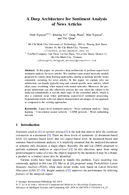 (PDF) A Deep Architecture for Sentiment Analysis of News Articles