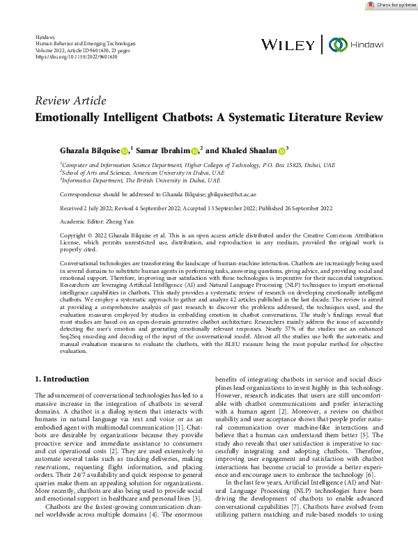 (PDF) Emotionally Intelligent Chatbots: A Systematic Literature Review