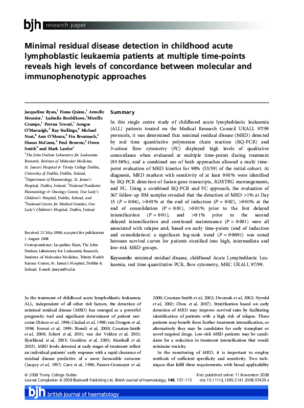 (PDF) Minimal residual disease detection in childhood acute ...
