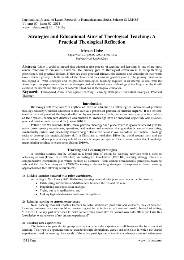 (PDF) Strategies and Educational Aims of Theological Teaching: A ...