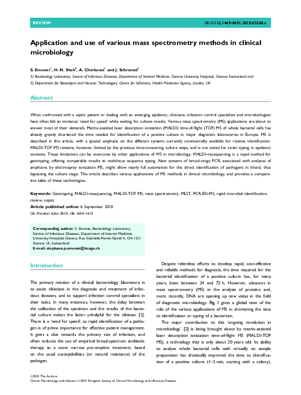 (PDF) Application and use of various mass spectrometry methods in ...