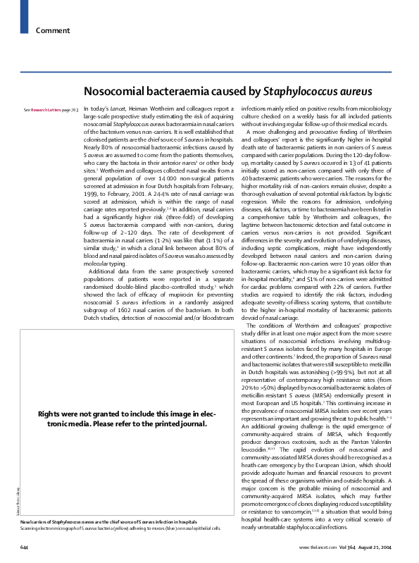 (PDF) Nosocomial bacteraemia caused by Staphylococcus aureus