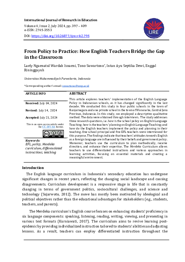 (PDF) From Policy to Practice: How English Teachers Bridge the Gap in ...
