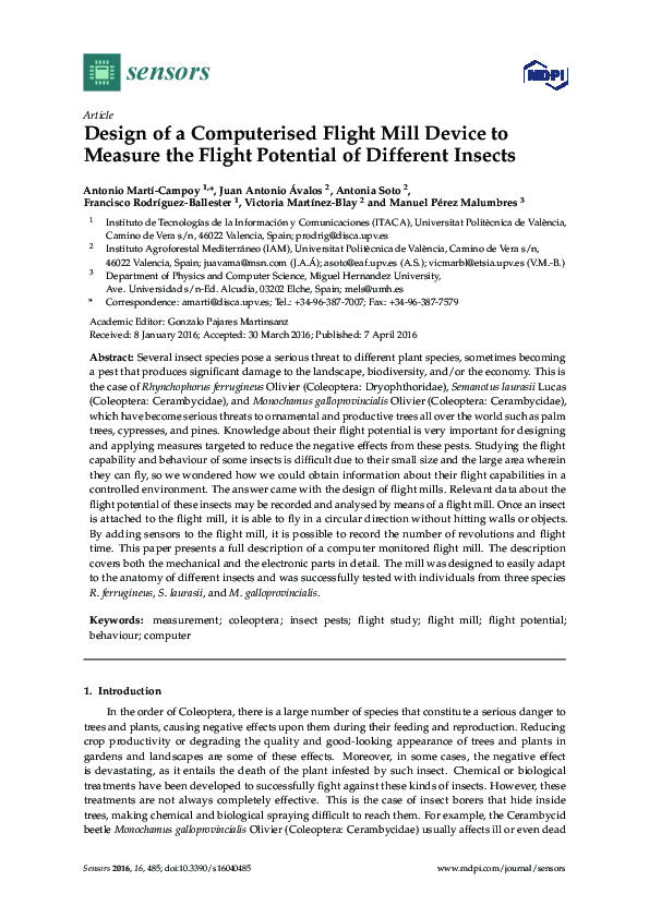 (PDF) Design of a Computerised Flight Mill Device to Measure the Flight ...
