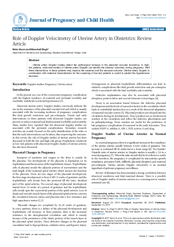 (PDF) Role of Doppler Velocimetry of Uterine Artery in Obstetrics ...