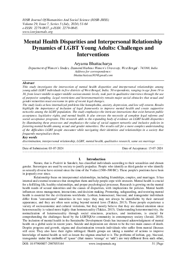 (PDF) Mental Health Disparities and Interpersonal Relationship Dynamics ...