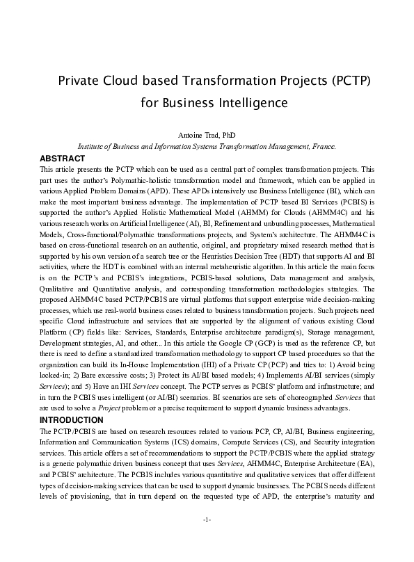 (PDF) Private Cloud based Transformation Projects (PCTP) for Business ...