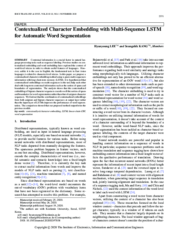 (PDF) Contextualized Character Embedding with Multi-Sequence LSTM for ...