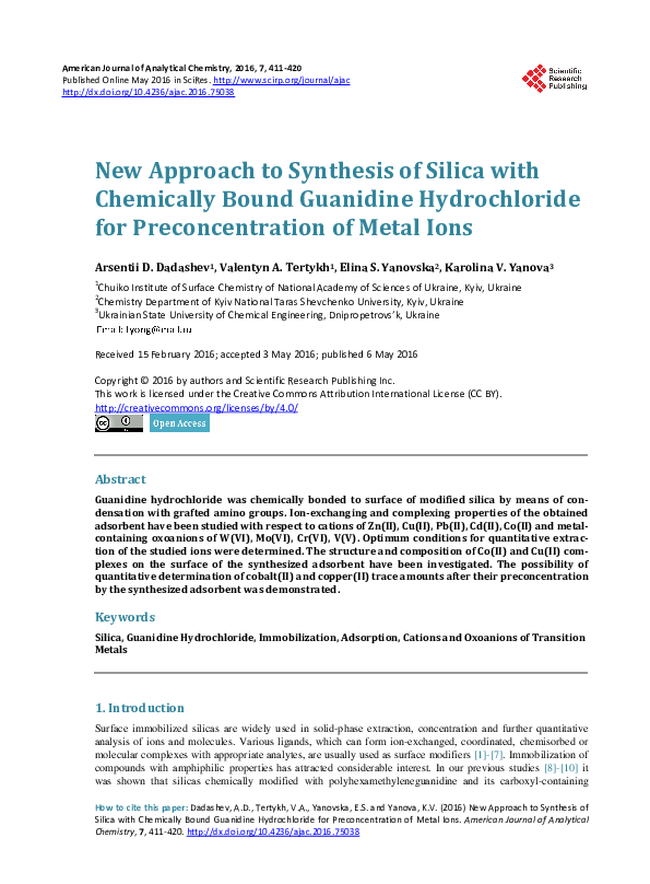 (PDF) New Approach to Synthesis of Silica with Chemically Bound ...