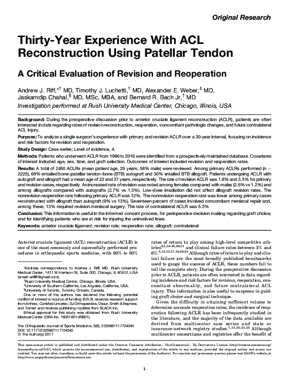 (PDF) Thirty-Year Experience With ACL Reconstruction Using Patellar ...