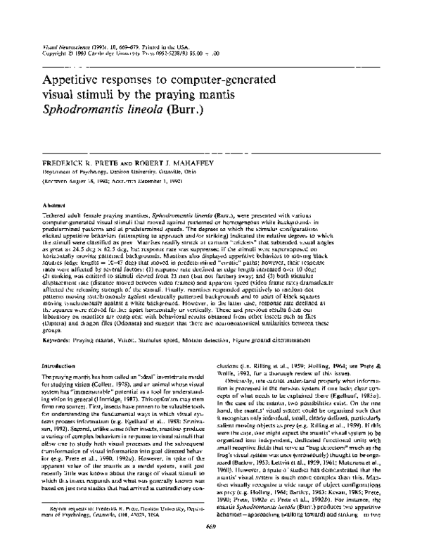 (PDF) Appetitive responses to computer-generated visual stimuli by the ...
