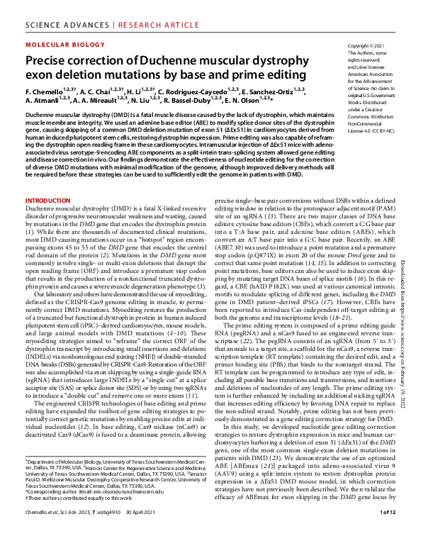 (PDF) Precise correction of Duchenne muscular dystrophy exon deletion ...