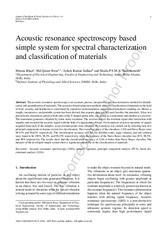 (PDF) Acoustic resonance spectroscopy based simple system for spectral ...