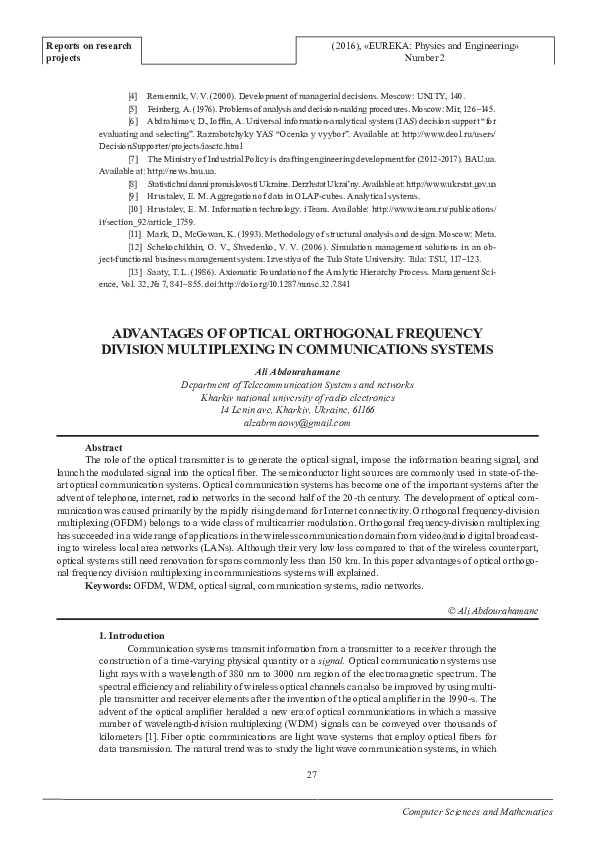 (PDF) Advantages of Optical Orthogonal Frequency Division Multiplexing ...