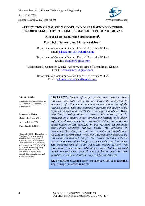 (PDF) Application of Gaussian Model and Deep Learning Encoder-Decoder ...