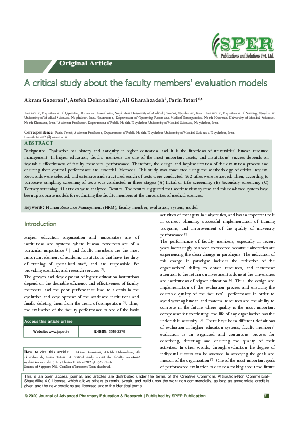 (PDF) A critical study about the faculty members' evaluation models