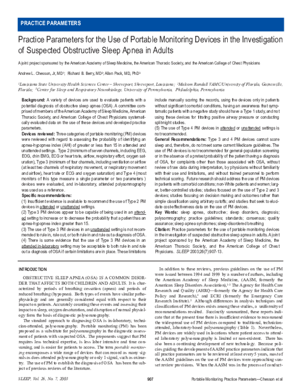 (PDF) Practice Parameters for the Use of Portable Monitoring Devices in ...