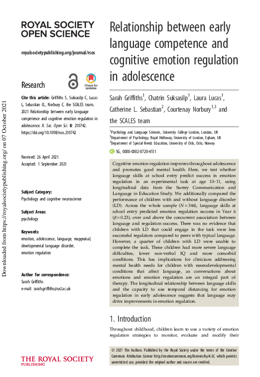 (PDF) Relationship between early language competence and cognitive ...