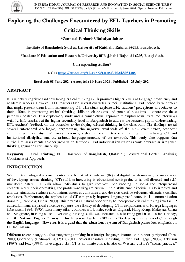 (PDF) Exploring the Challenges Encountered by EFL Teachers in Promoting ...