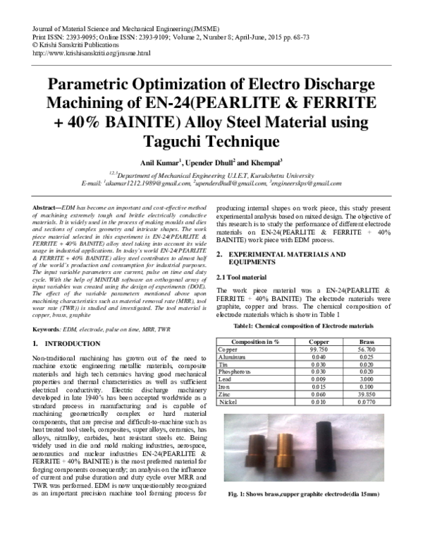 (PDF) Parametric Optimization Of Electro Discharge Machining Of SAE ...