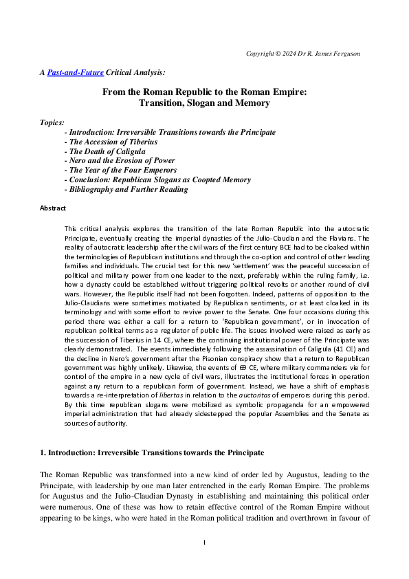 (PDF) From the Roman Republic to the Roman Empire: Transition, Slogan ...
