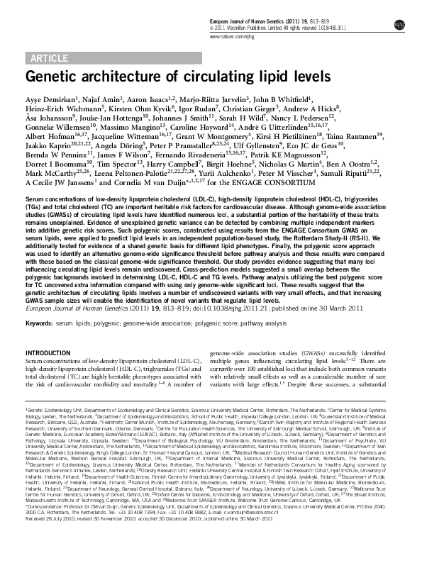 (PDF) Genetic architecture of circulating lipid levels