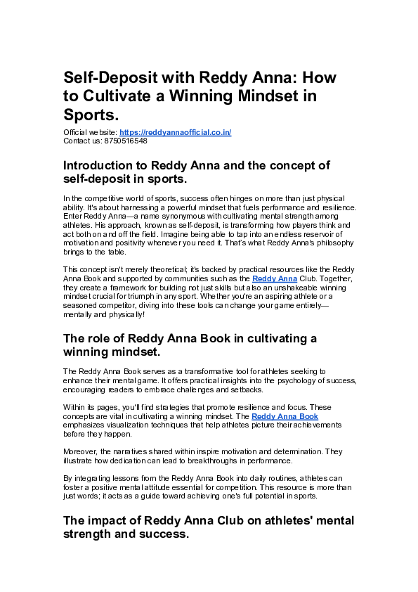 (PDF) Self-Deposit with Reddy Anna: How to Cultivate a Winning Mindset ...