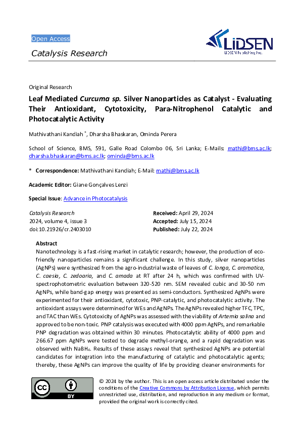 (PDF) Leaf Mediated Curcuma sp. Silver Nanoparticles as Catalyst ...